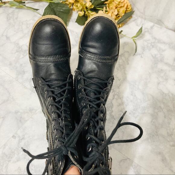 Madden Black Combat Moto Booties with double buckle and laces size 7 - Picture 5 of 11